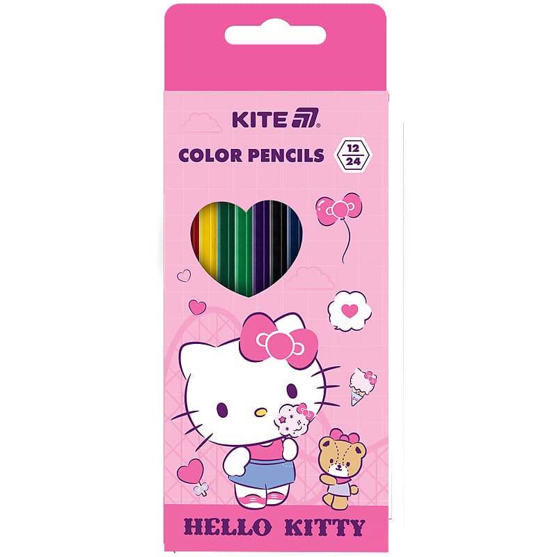 Олівці кольор. 12 кольор. "Kite" №HK25-054-1 Hello Kitty двостор. — купити | Канцелярський Сад