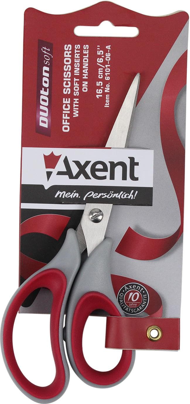 Ножиці офісн. "Axent" №6101-06 16,5см Duoton Soft сір.-червоні — фото 3
