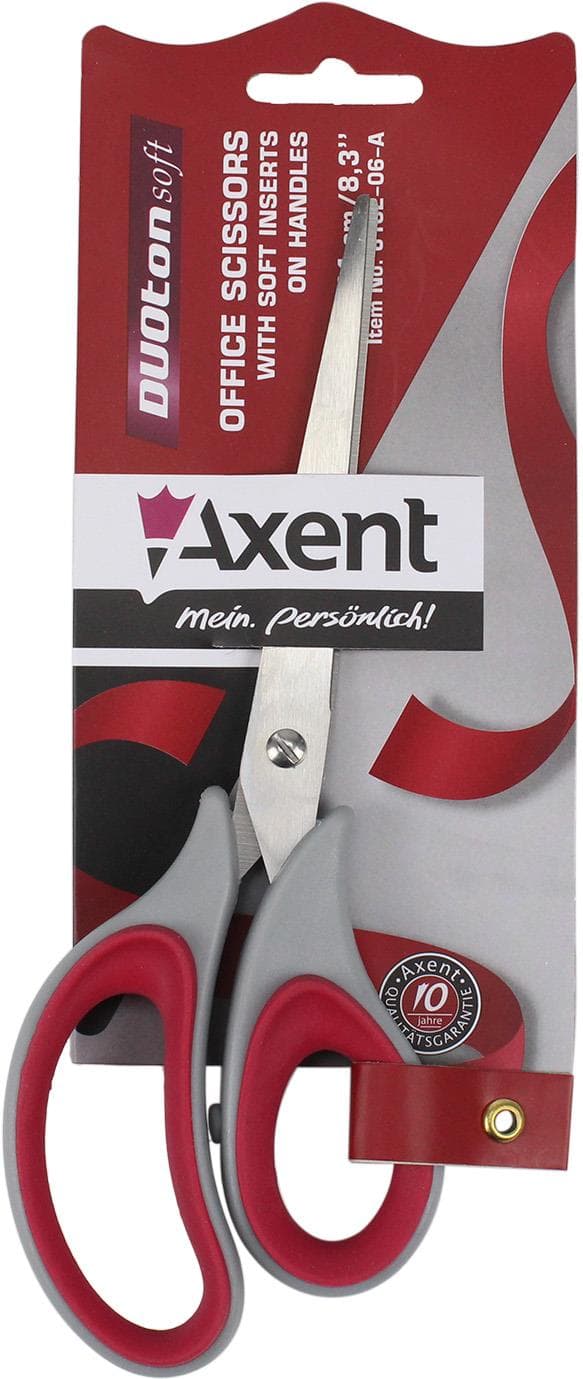 Ножиці офісн. "Axent" №6102-06 21см Duoton Soft сір.-червоні — фото 3
