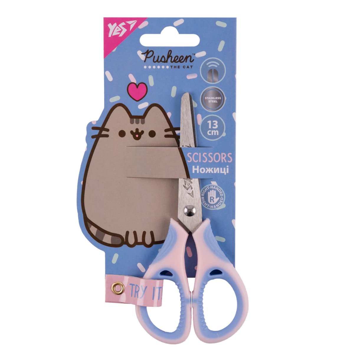 Ножиці дит. "Yes" №480460 Pusheen 13см з гумовими вставками — купити | Канцелярський Сад