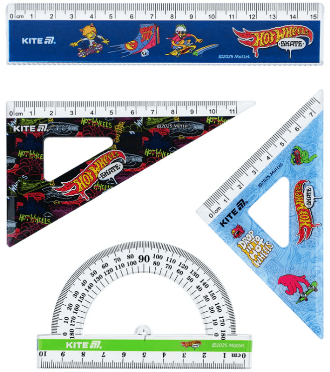 Набір геометричний "Kite" №HW25-282 Hot Wheels (лін. 15см,2 косинця,транспортир) — купити | Канцелярський Сад