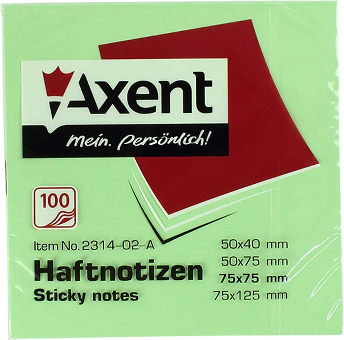 Блок/зам. липк. краєм 75х75мм 100арк. зелений "Axent" №2314-02 — фото 3