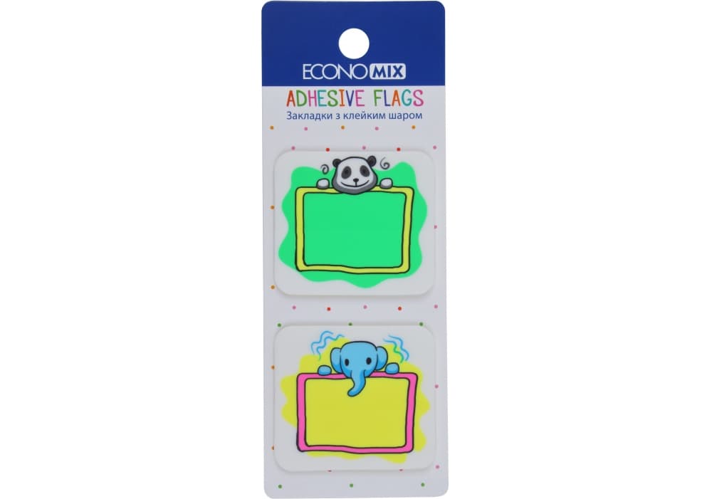 Стікери-закладки пласт. "Economix" Panda & elephant 40х45мм 40шт асорті №E20966-01 — купити | Канцелярський Сад
