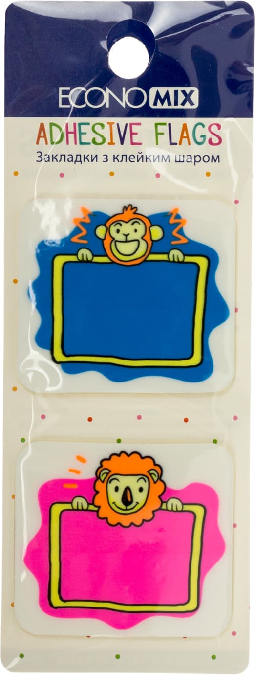 Стікери-закладки пласт. "Economix" Lion & monkey 40х45мм 40шт асорті №E20966-02 — фото 3