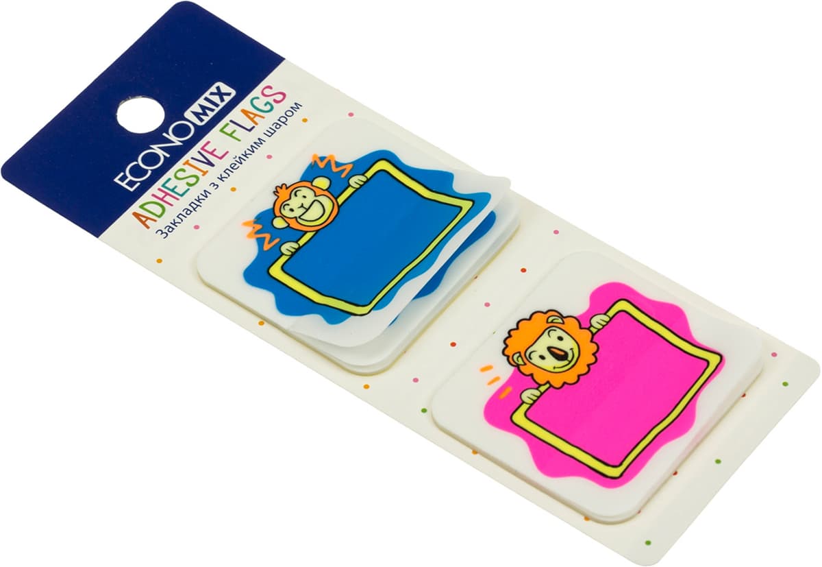 Стікери-закладки пласт. "Economix" Lion & monkey 40х45мм 40шт асорті №E20966-02 — фото 4
