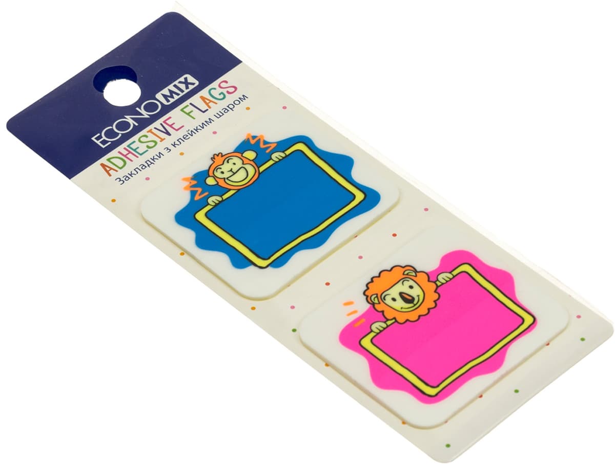 Стікери-закладки пласт. "Economix" Lion & monkey 40х45мм 40шт асорті №E20966-02 — купити | Канцелярський Сад