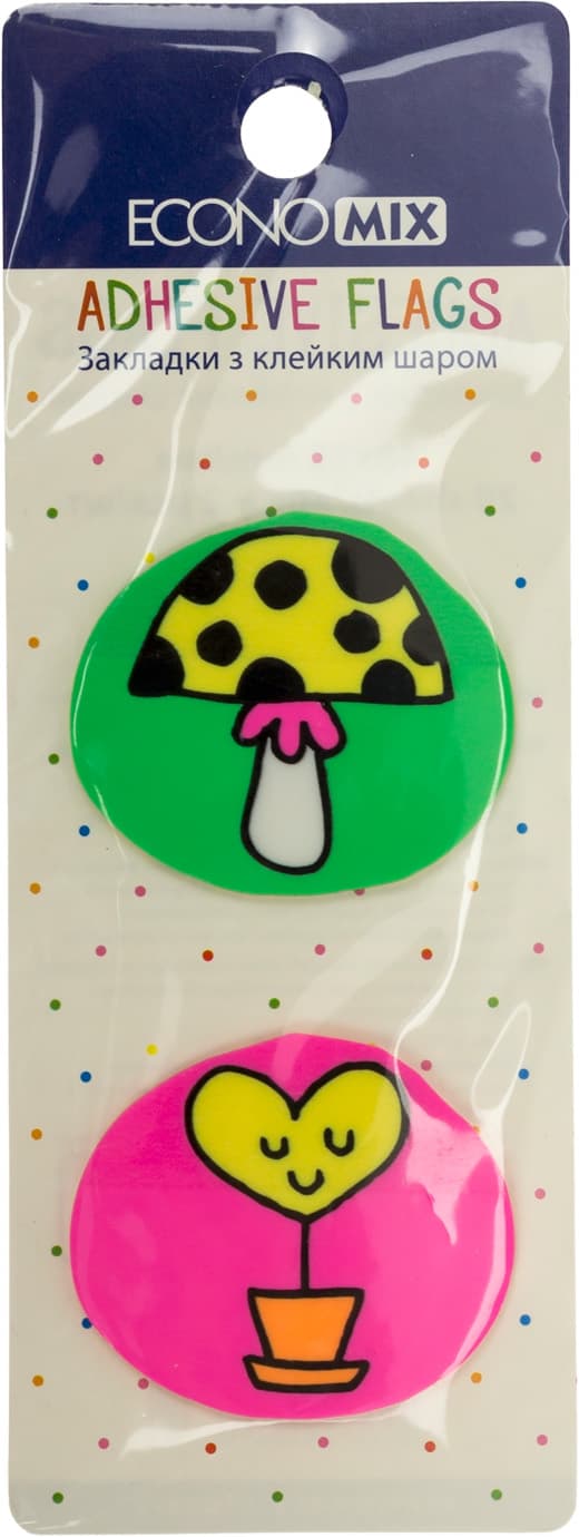 Стікери-закладки пласт. "Economix" Fun heart and mushroom 35х40мм 40шт асорті №E20969-01 — фото 3