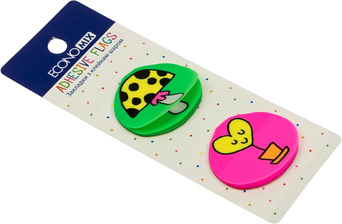 Стікери-закладки пласт. "Economix" Fun heart and mushroom 35х40мм 40шт асорті №E20969-01 — фото 4