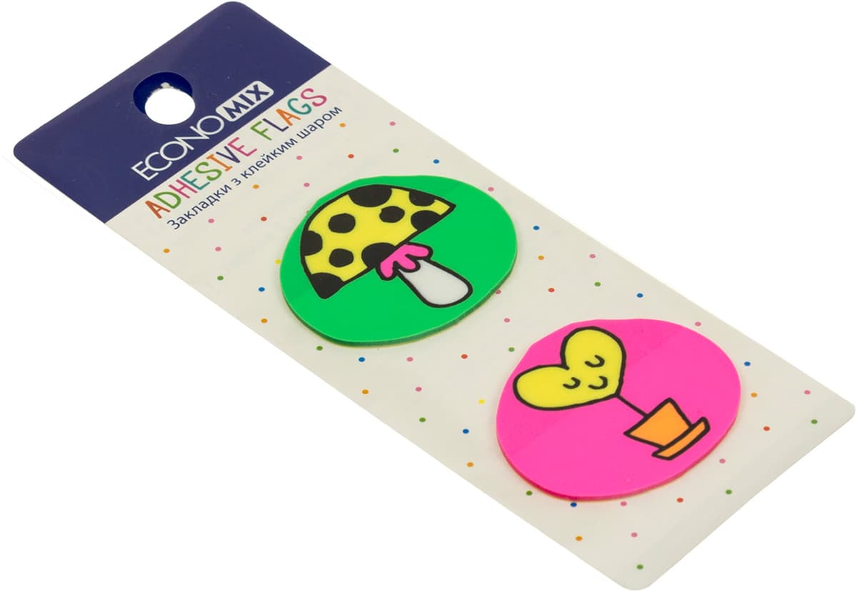 Стікери-закладки пласт. "Economix" Fun heart and mushroom 35х40мм 40шт асорті №E20969-01 — купити | Канцелярський Сад