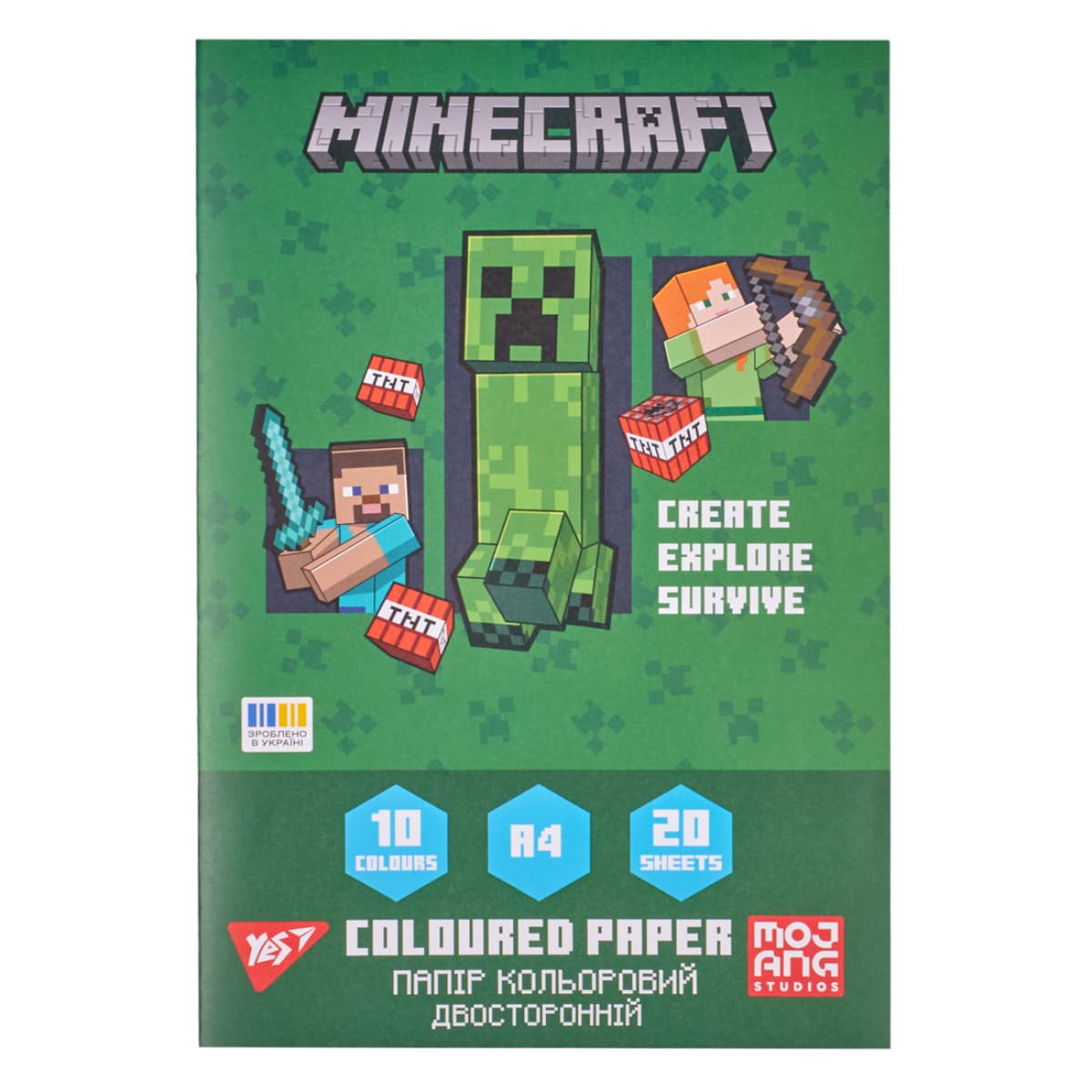 Папір кольор. А4 двостор. 20арк./10кольор. Minecraft №955458/Yes — купити | Канцелярський Сад