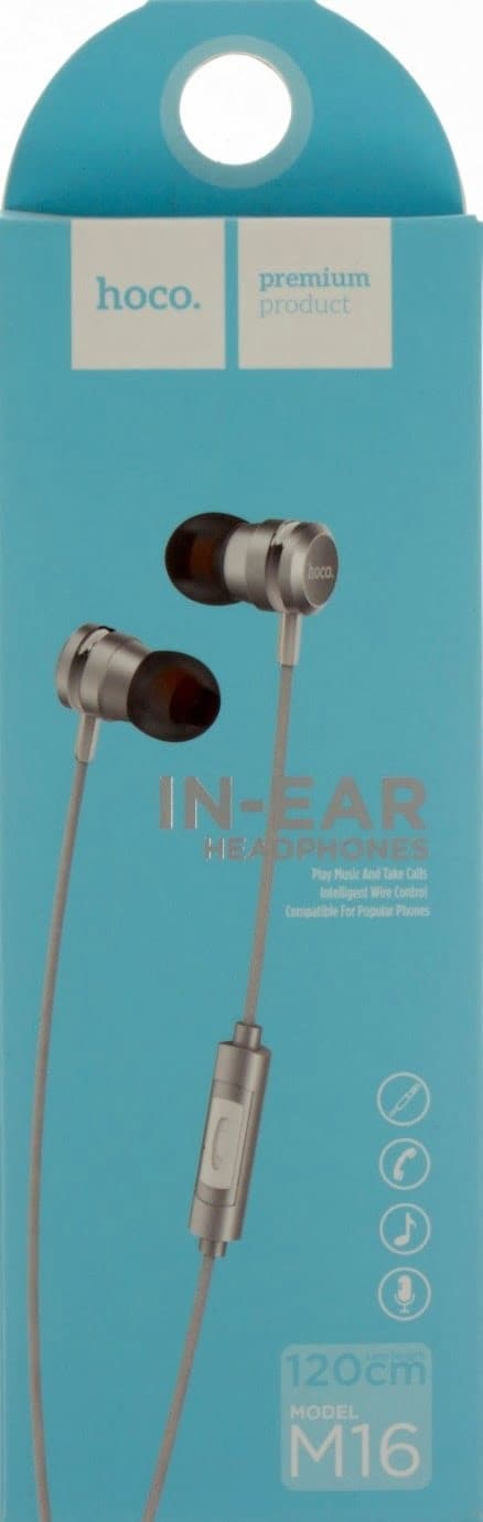 Навушники вакуумні метал. HOCO Ling Sound M16 1,2м silver+мікрофон — купити | Канцелярський Сад
