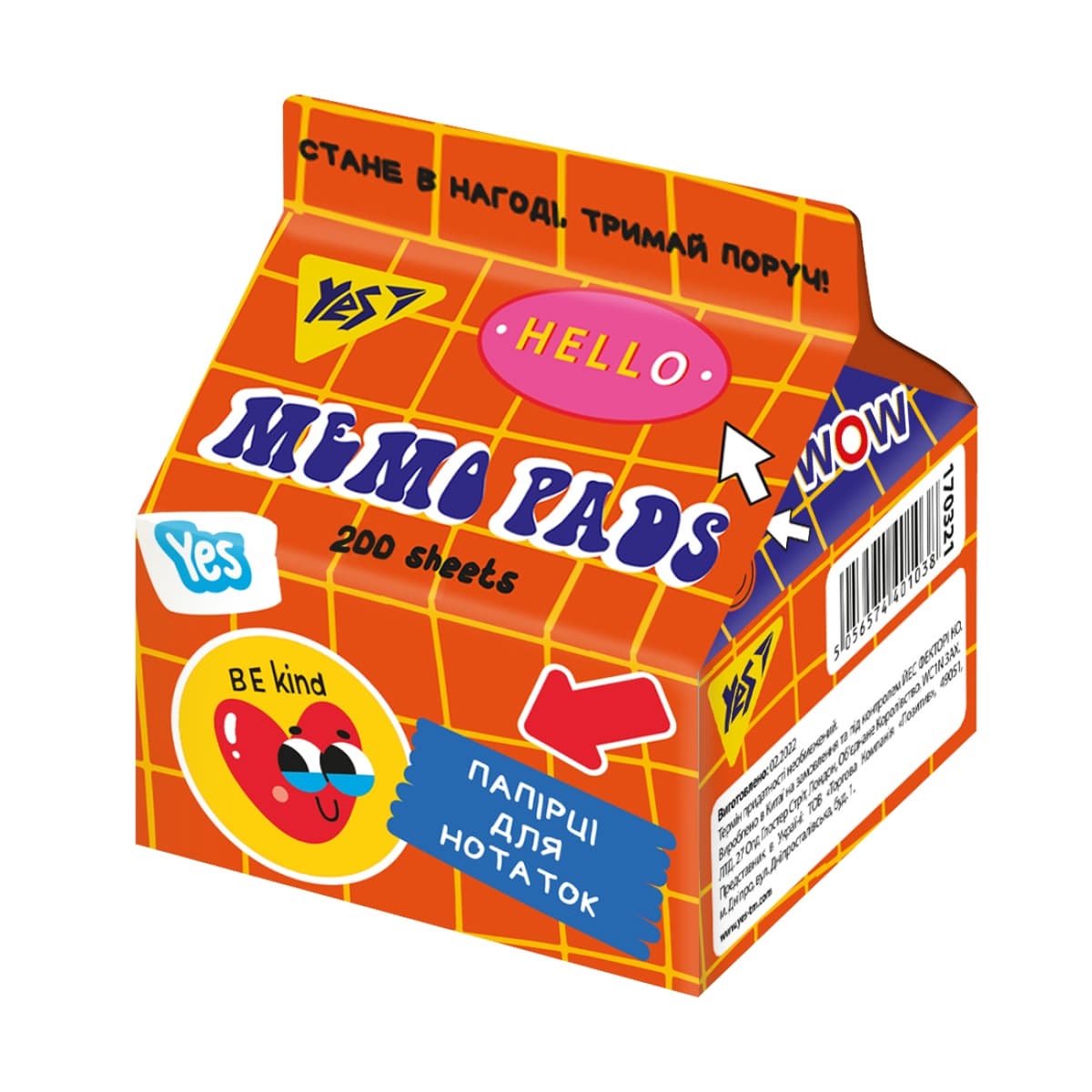 Блок/зам. нкл 70х75мм 200арк. "Yes Tetra Pak" Sticky mood №170321 — купити | Канцелярський Сад