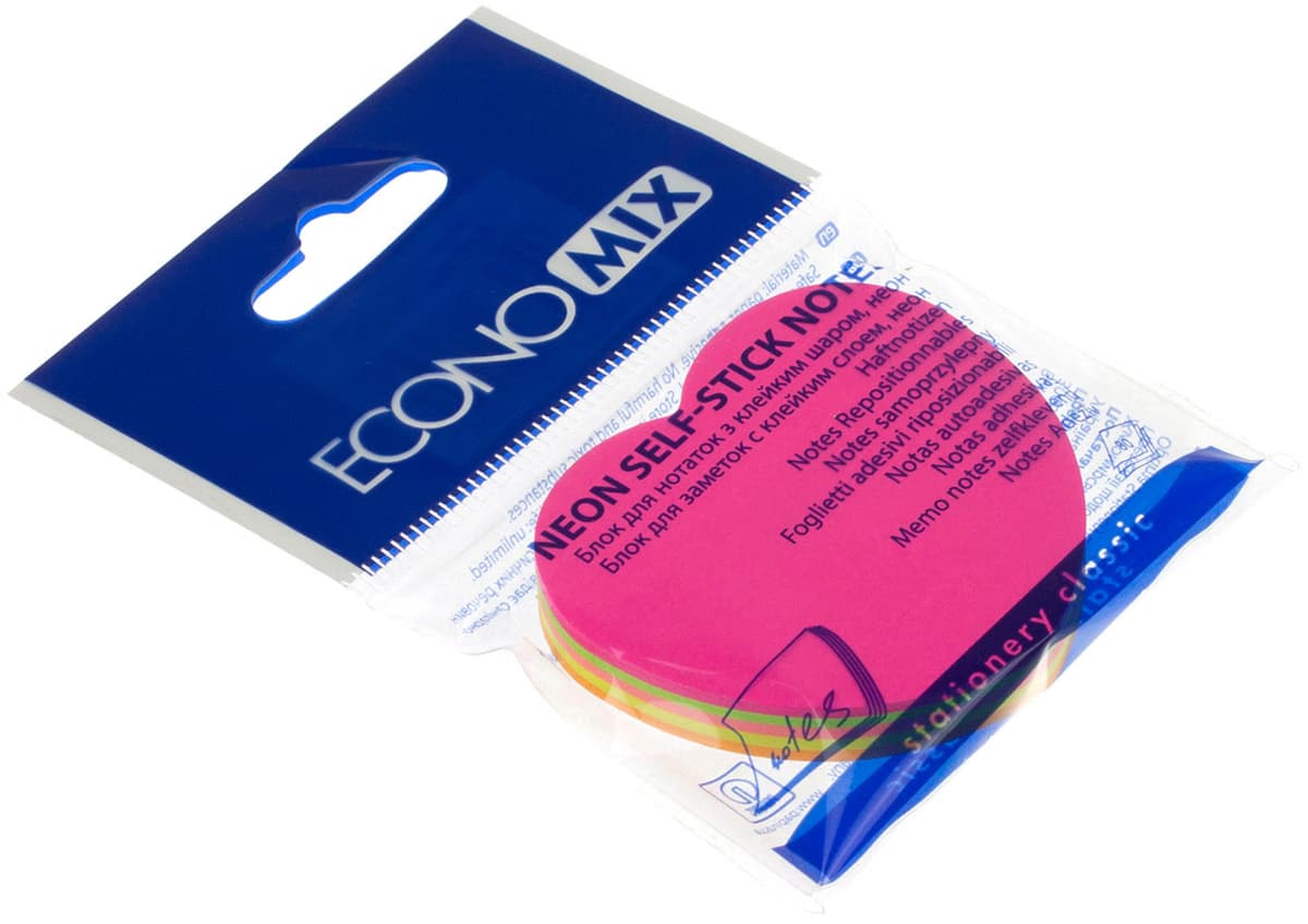 Блок/зам. липк. краєм 45х50мм 80арк. неон. мікс "Economix" Серце №Е20950 — купити | Канцелярський Сад