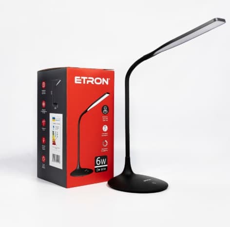 Лампа наст. LED ETRON Desk Lamp delta 6W 4200K Black №1-EDL-406 працює від pawer bank — купити | Канцелярський Сад