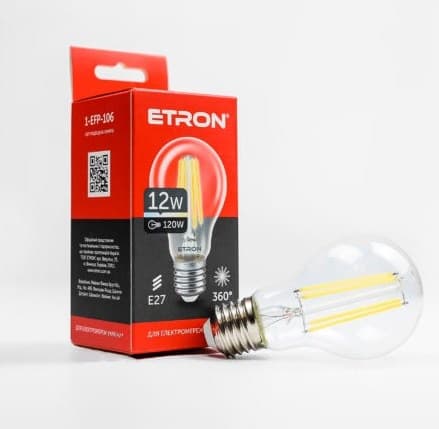 Лампа "Etron Filament Power" прозоре скло LED 1-EFP-106 A60 12Вт 4200K Е27 — купити | Канцелярський Сад