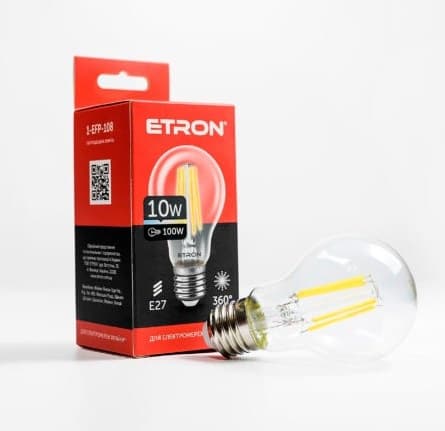 Лампа "Etron Filament Power" прозоре скло LED 1-EFP-108 A60 10Вт 4200K Е27 — купити | Канцелярський Сад