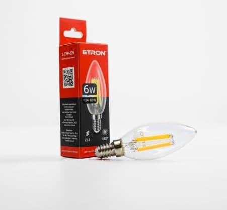 Лампа "Etron Filament Power" прозоре скло LED 1-EFP-126 C37 6Вт 4200K Е14 — купити | Канцелярський Сад