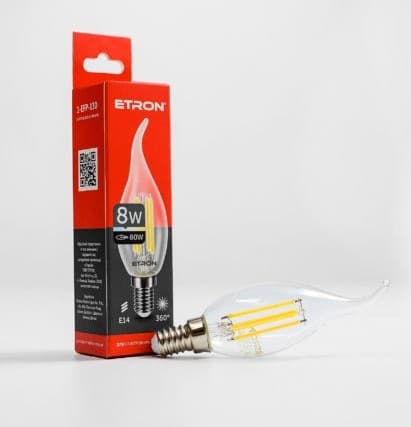 Лампа "Etron Filament Power" прозоре скло LED 1-EFP-130 C37 8Вт 4200K Е14 — купити | Канцелярський Сад