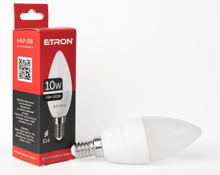 Лампа "Etron Light Power" LED 1-ELP-020 C37 10Вт. 4000K E14 — купити | Канцелярський Сад