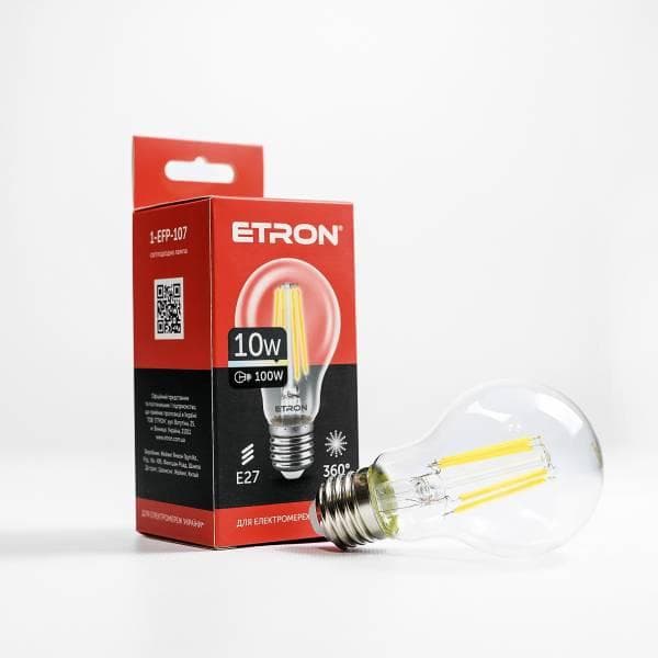 Лампа "Etron Filament Power" прозоре скло LED 1-EFP-107 A60 10Вт 3000K Е27 — купити | Канцелярський Сад