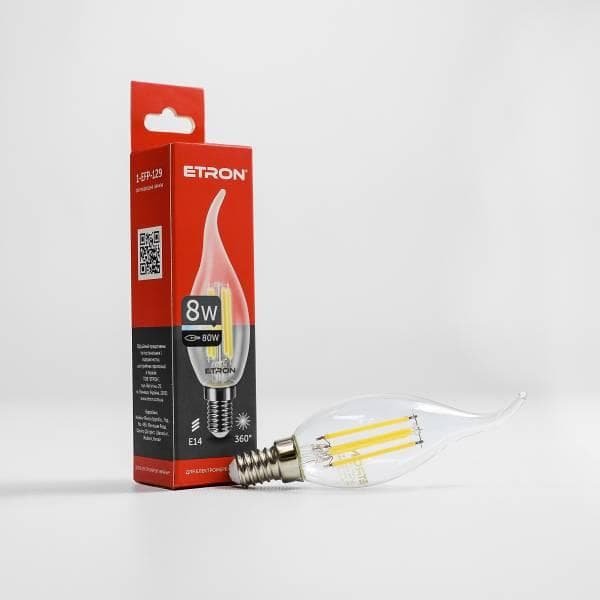 Лампа "Etron Filament Power" прозоре скло LED 1-EFP-129 C37 8Вт 3000K Е14 — купити | Канцелярський Сад