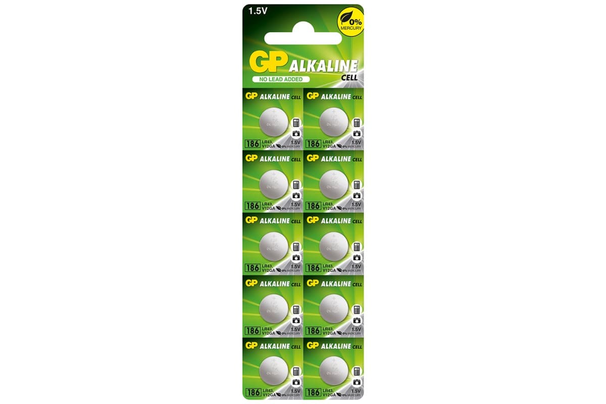 Батарейка GP Алкалайн button cell 1.5V 186-U10l Lr43/G12/10bl — купити | Канцелярський Сад