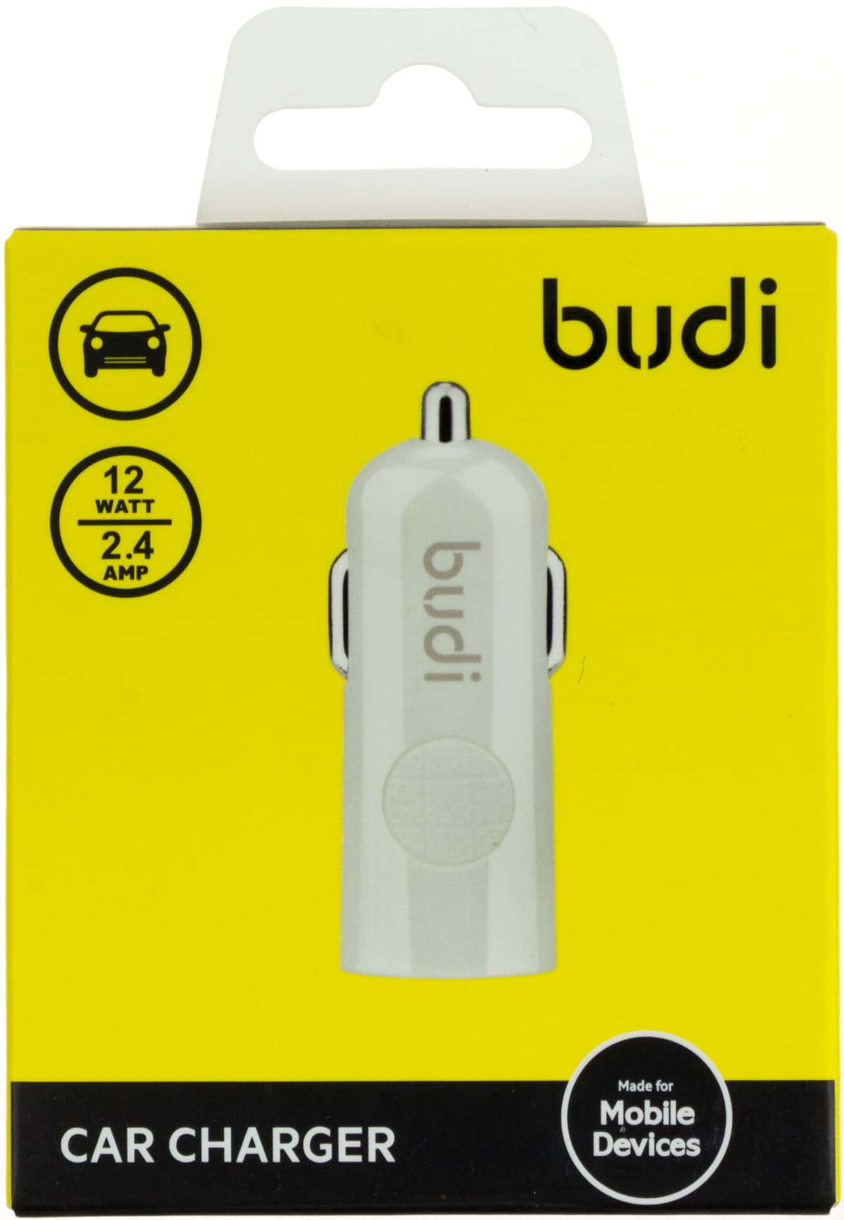 Зарядний пристрій авто Budi №M8J062-WHT швидка зарядка 1USB 2.4A 12W white/Breidon — купити | Канцелярський Сад