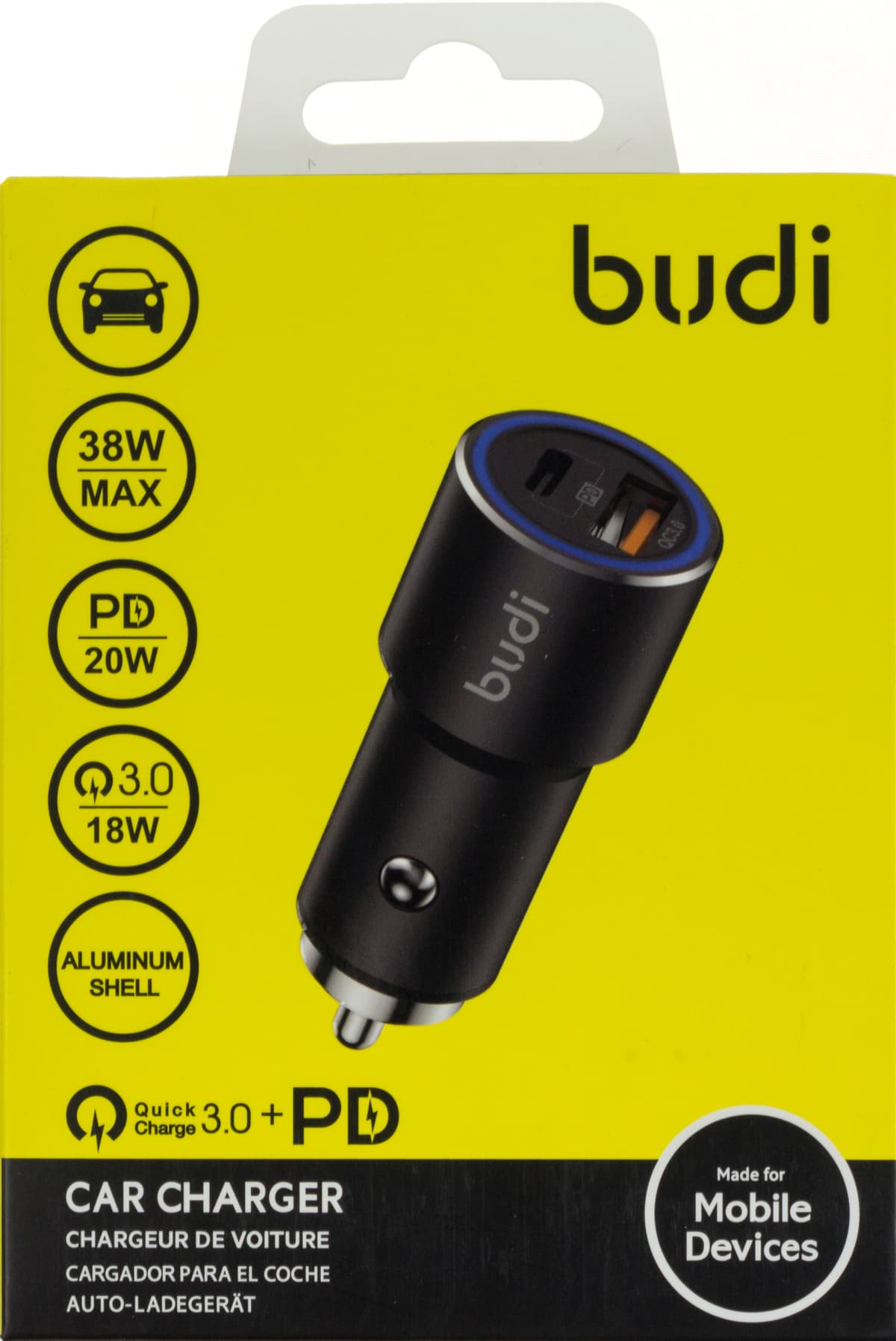 Зарядний пристрій авто Budi №CC628TQB швидка зарядка 1USB+Type-C 38W black/Breidon — купити | Канцелярський Сад