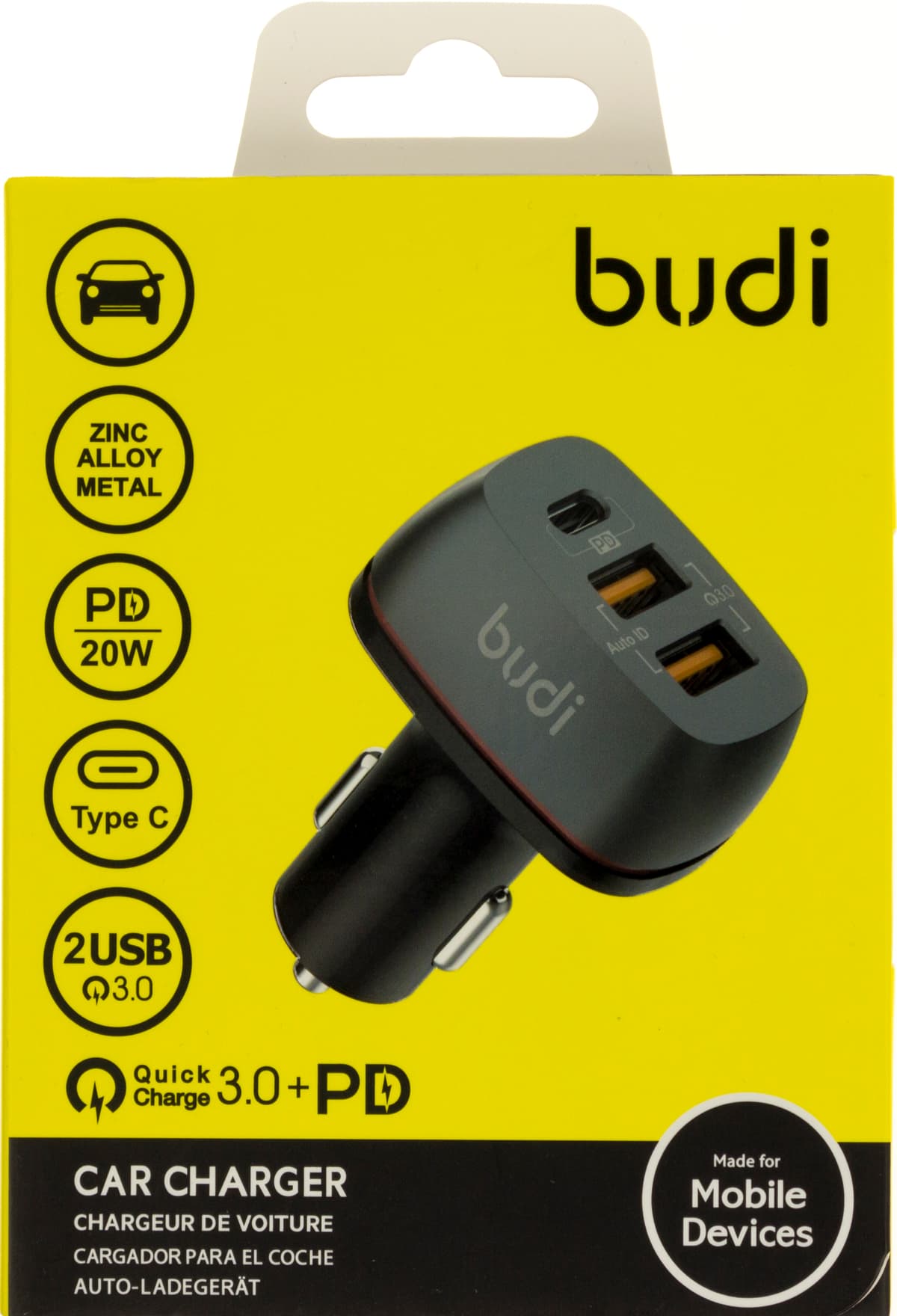 Зарядний пристрій авто Budi №CC626TB швидка зарядка 2USB+Type-C black/Breidon — купити | Канцелярський Сад