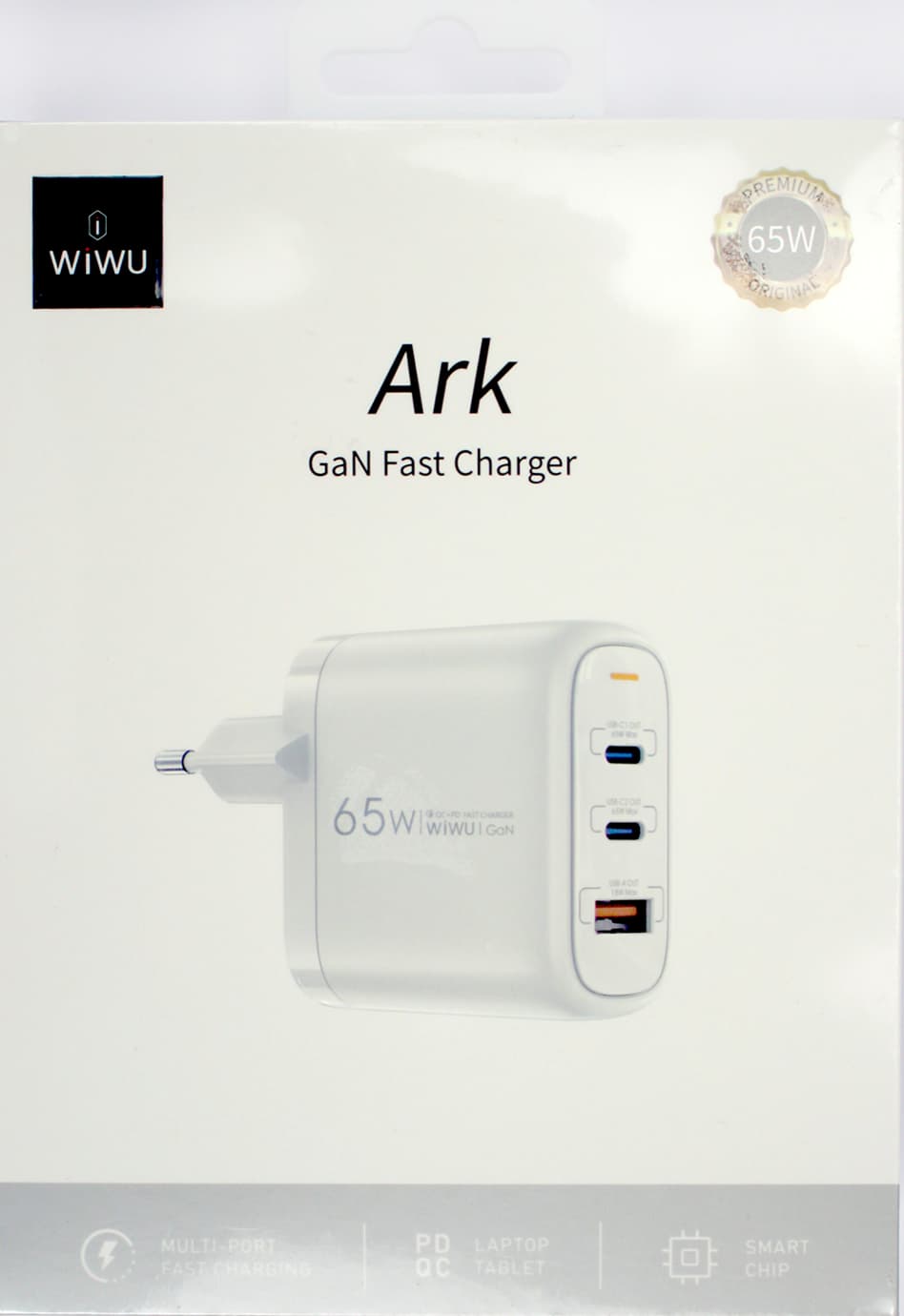Зарядн.прист.WIWU №Wi-U024 USB+2Type-C 3А 65W ArkQC+PD GaNFastCharger шв.зар.white/Breidon — купити | Канцелярський Сад