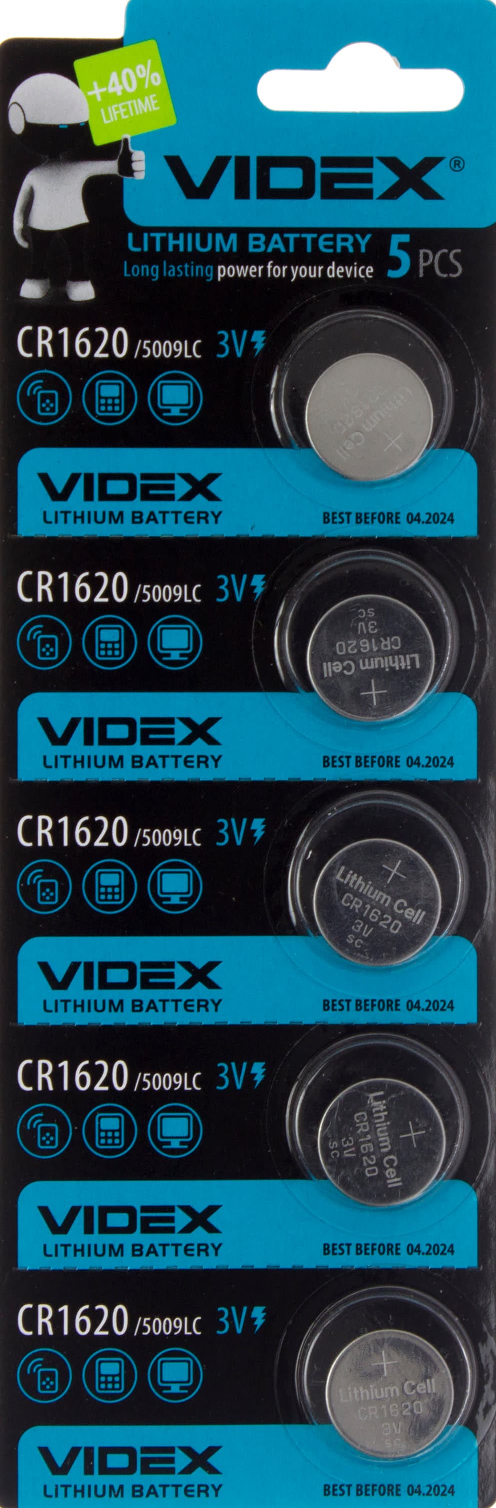 Батарейка Videx CR1620/5bl — купити | Канцелярський Сад