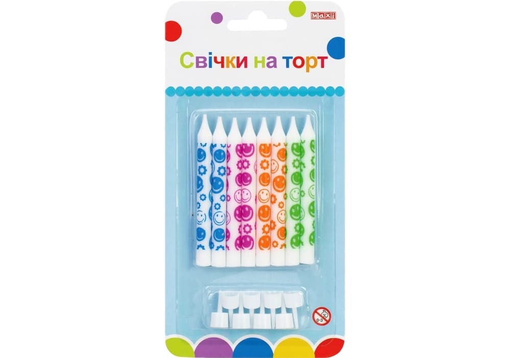 Набір свічок в торт 8шт 8см з підставками №MX627045.F02/Maxi — фото товару | Канцелярський Сад