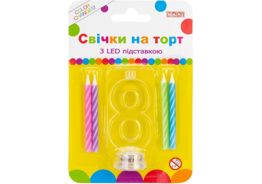 Набір свічок в торт 4шт з LED,що світиться "Цифра-8" №MX701007-8 — купити | Канцелярський Сад