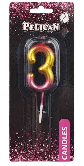 Свічка в торт "Цифра-3" райдужна 4,5см №864563/Pelican — купити | Канцелярський Сад