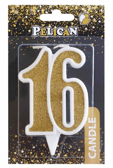 Свічка ювілейна "16" 7см золото №867116/Pelican — купити | Канцелярський Сад