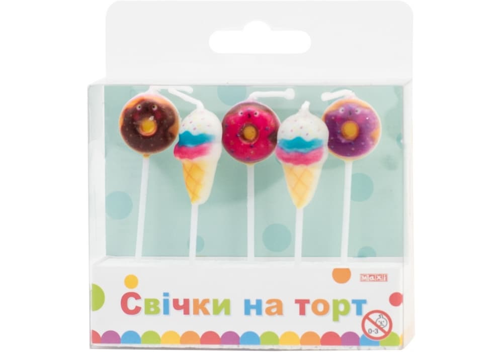Набір свічок в торт "Sweets" 5шт №MX629181/Maxi — купити | Канцелярський Сад