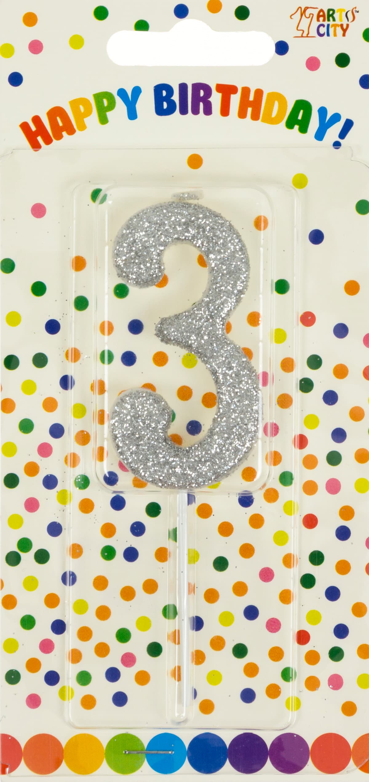 Свічка в торт "Цифра-3" срібло на паличці — купити | Канцелярський Сад