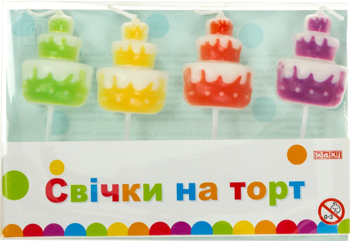Набір свічок в торт "Cakes" 4шт №MX629149/Maxi — купити | Канцелярський Сад