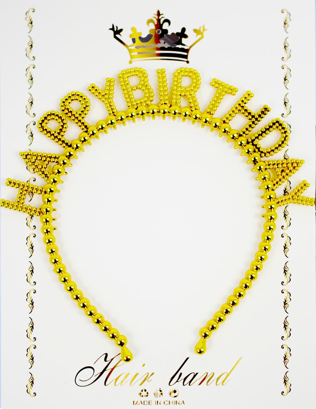 Обруч для волосся "Happy birthday" бусинки золото №15113 — купити | Канцелярський Сад