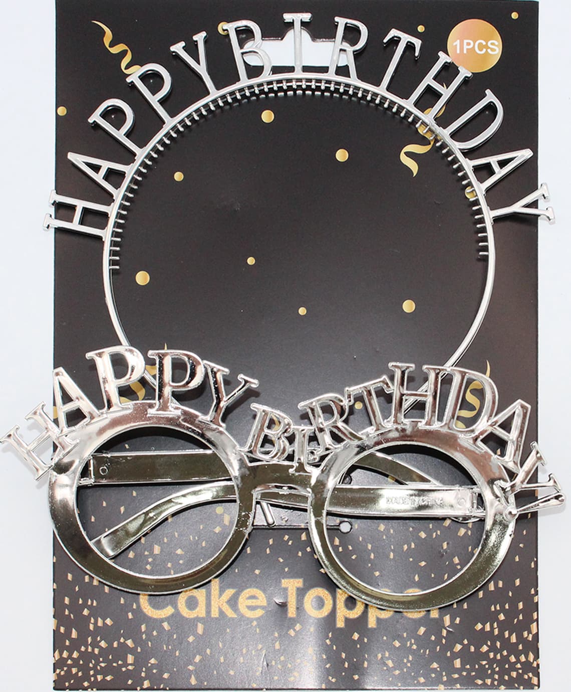 Обруч для волосся та окуляри "Happy birthday" срібло №15110 — купити | Канцелярський Сад