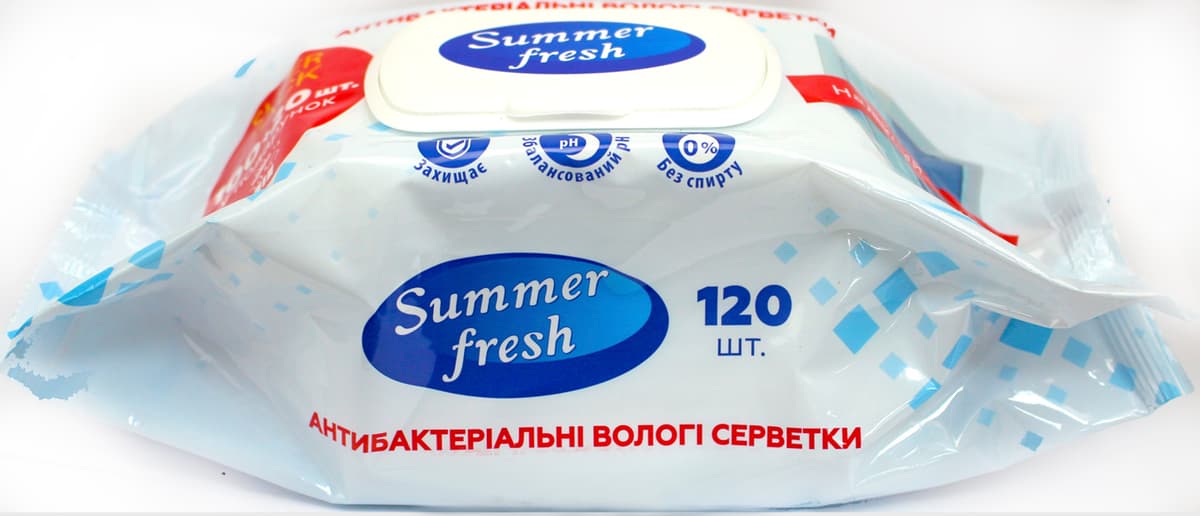 Серветки вологі "Summer Fresh" (120шт) Антибактеріальні №1769 — фото 3