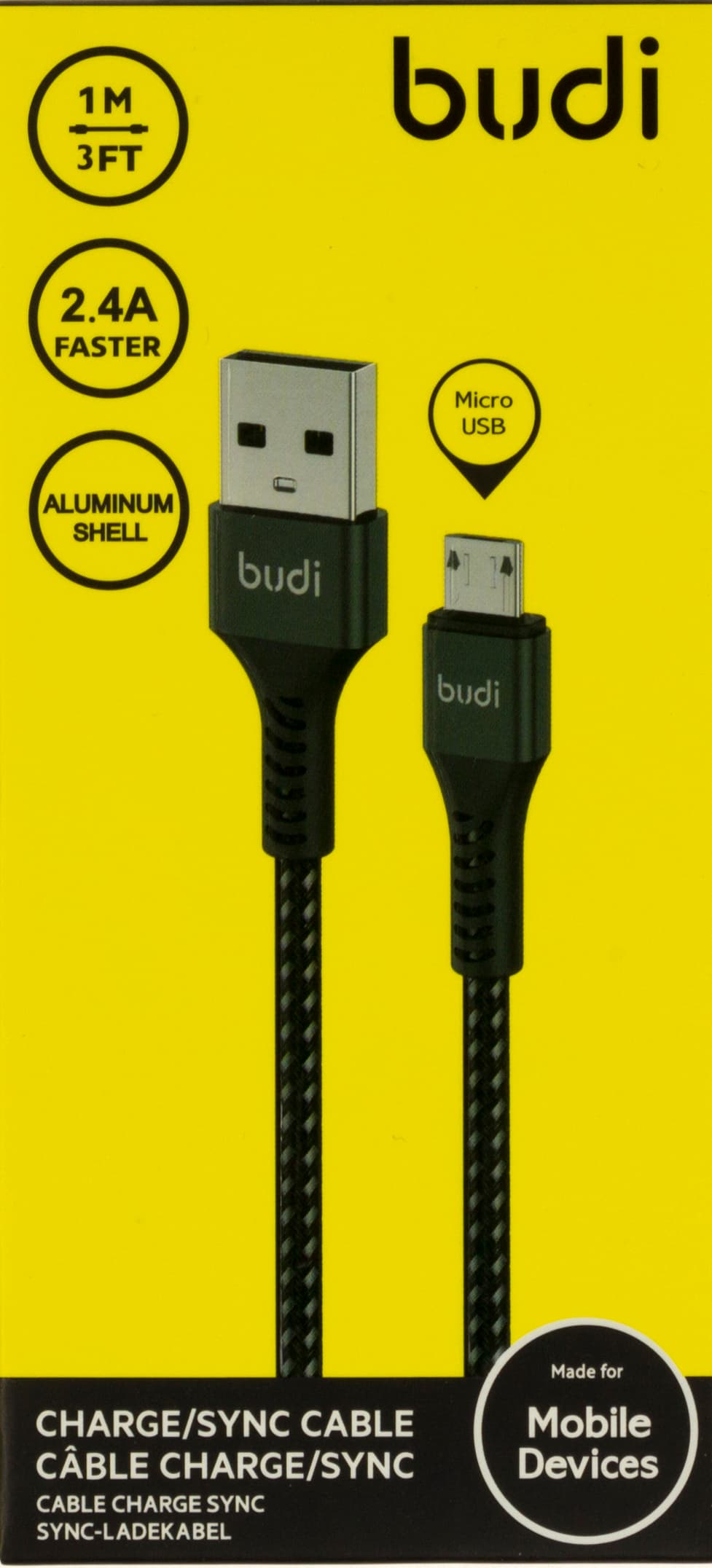 Кабель USB > microUSB Budi №DC210M-BLK 2.4A 1м black/Breidon — купити | Канцелярський Сад