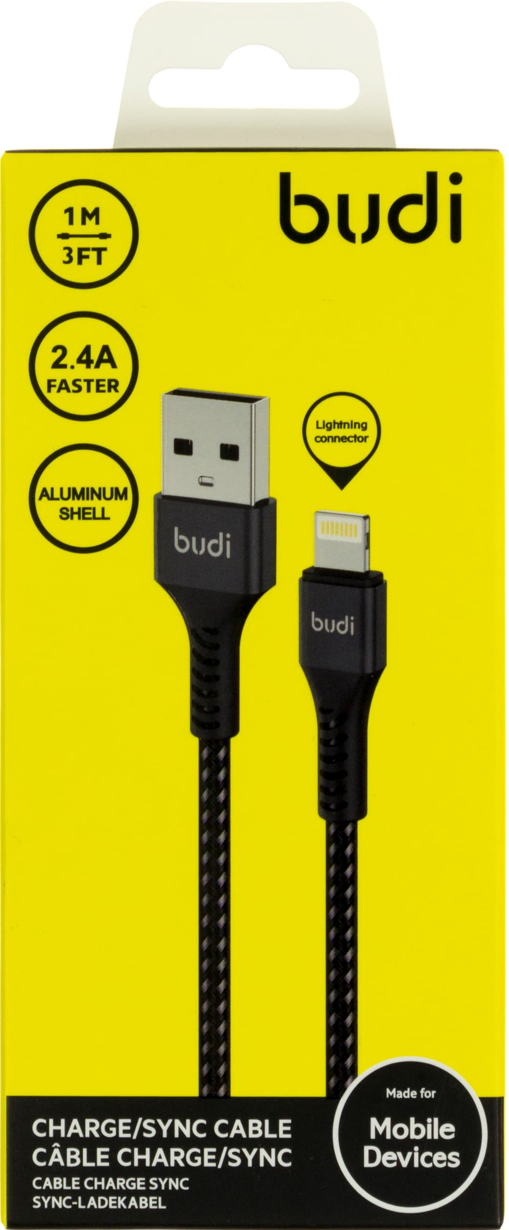 Кабель USB > lightning Budi №DC210L-BLK 2.4A 1м black/Breidon — фото товару | Канцелярський Сад