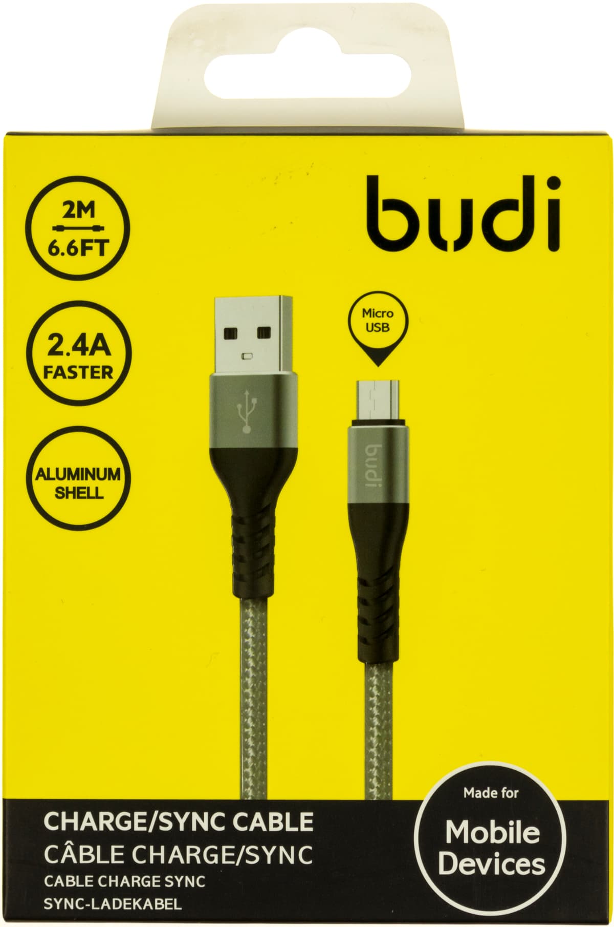 Кабель USB > microUSB Budi 2.4A 2м grey №DC197M20H/Breidon — купити | Канцелярський Сад