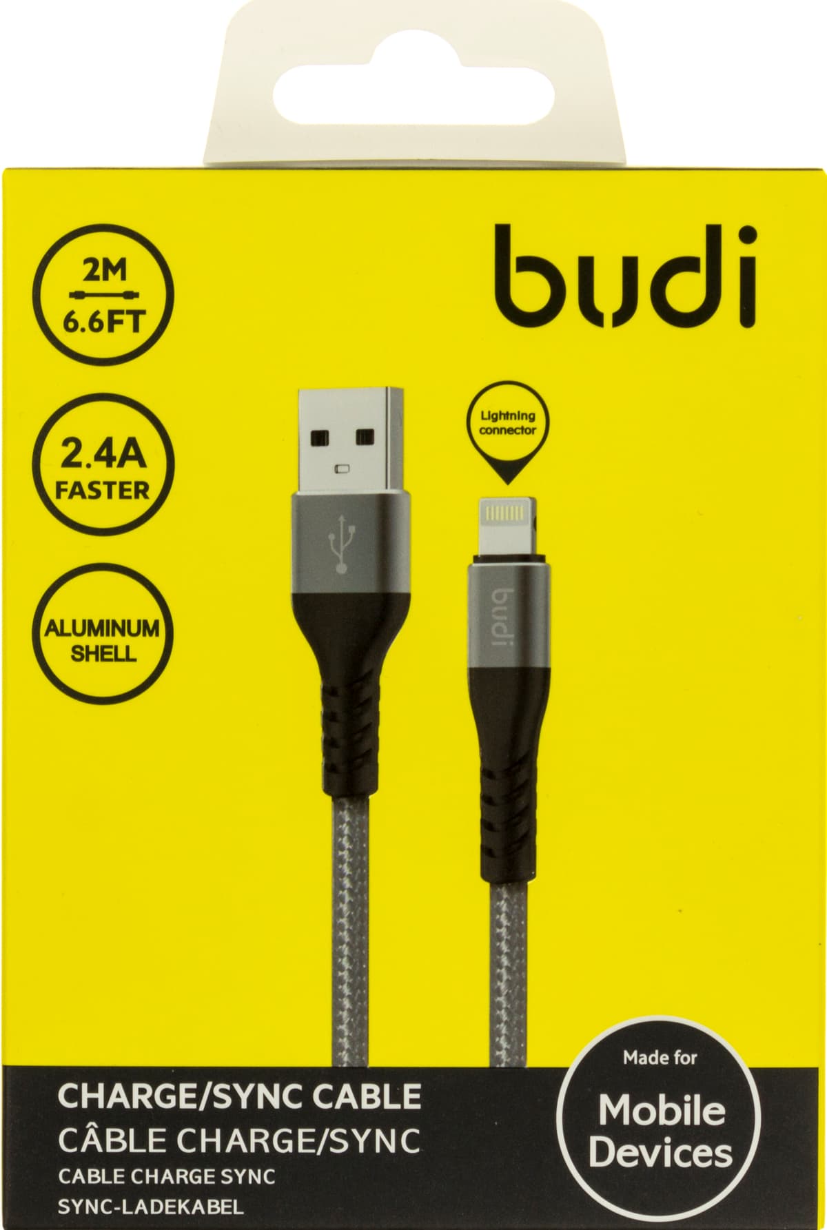 Кабель USB > lightning Budi 2.4A 2м grey №DC197L20H/Breidon — купити | Канцелярський Сад
