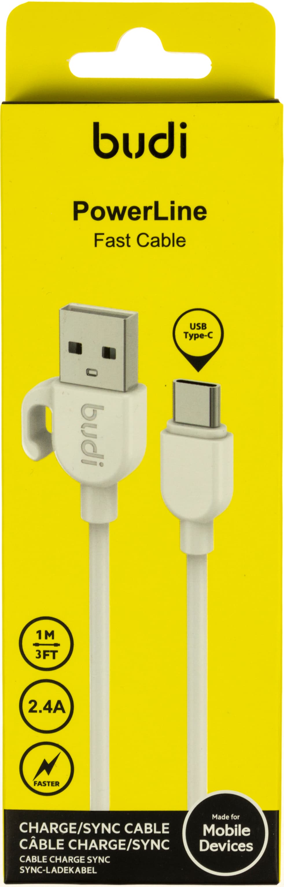 Кабель USB > Type-C Budi 3A 1м white №DC227T10W/Breidon/ — фото товару | Канцелярський Сад