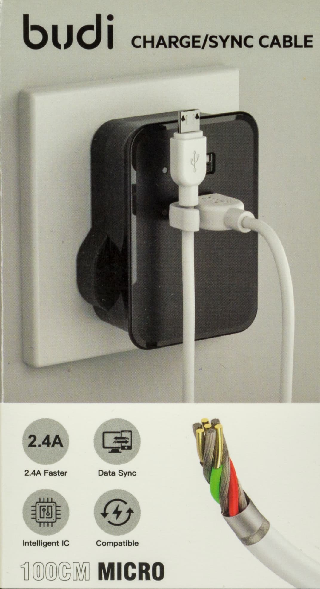 Кабель USB > microUSB Budi 2.4A 1м white №DC227M10W/Breidon — фото 3