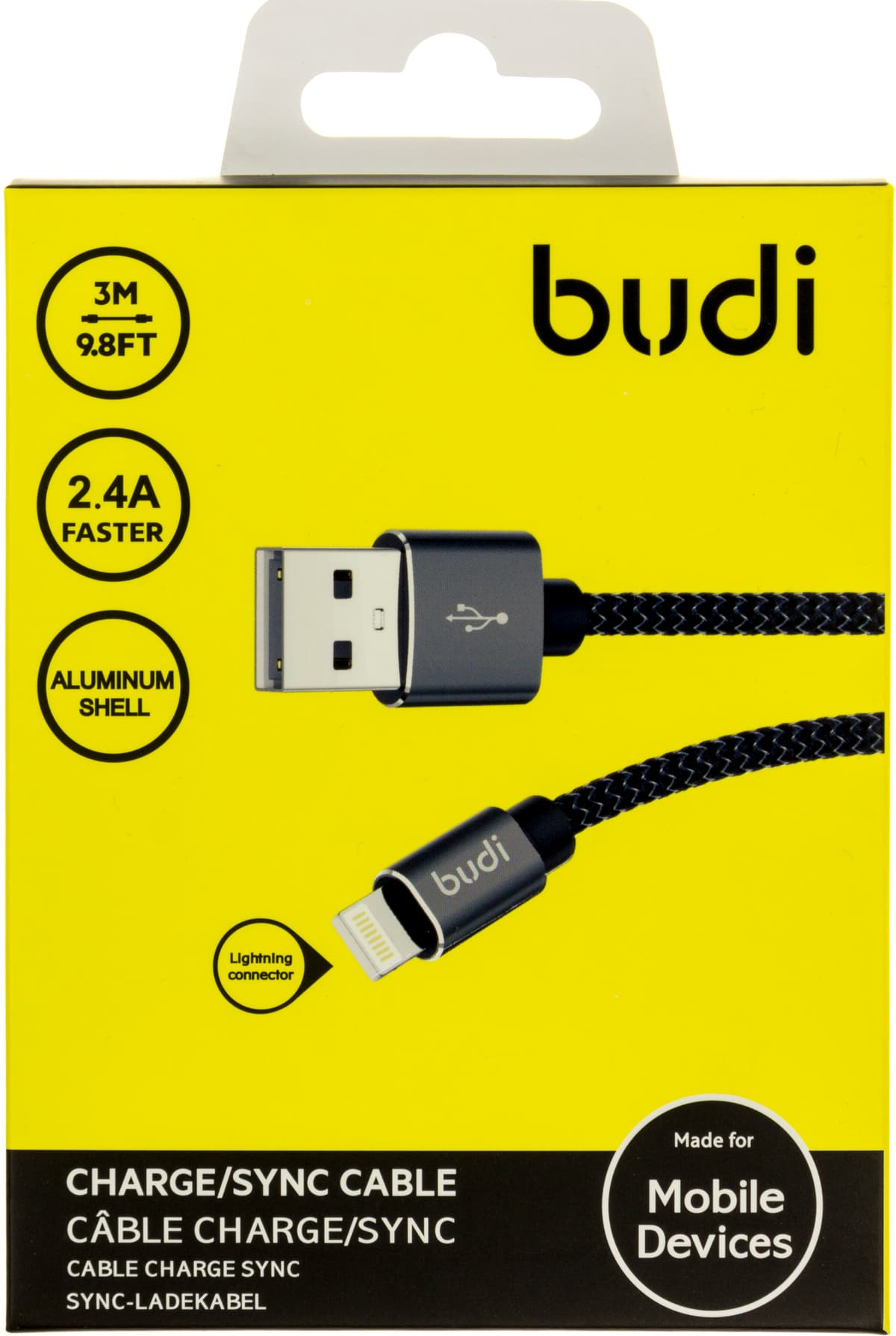 Кабель USB > Lighting Budi 2.4A 3м №DC206L30B-BLK — купити | Канцелярський Сад