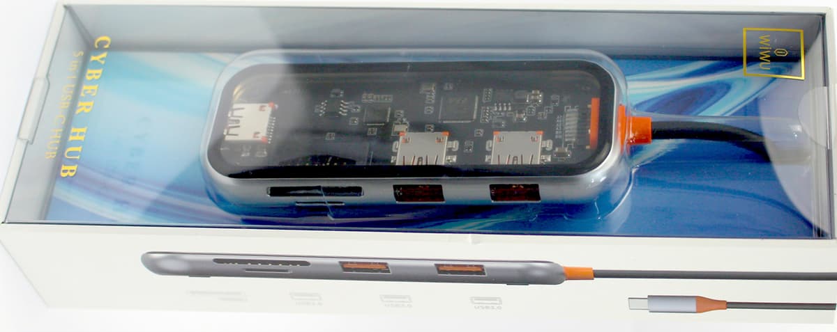 Адаптер перехідник WIWU Cyber HUB 5in1 Type C > USB3x3 > SD > Micro SD CB005 grey/Breidon — фото 3