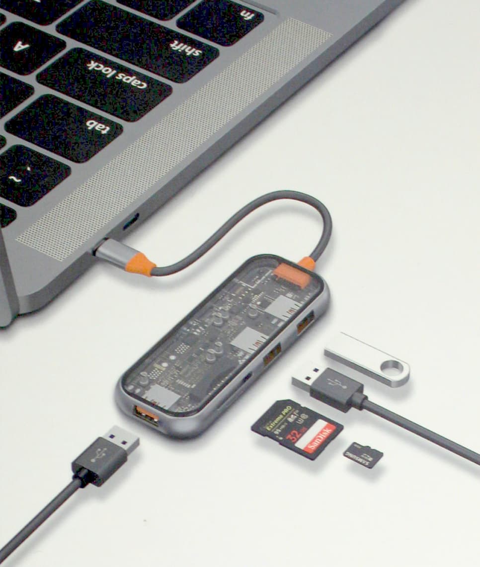Адаптер перехідник WIWU Cyber HUB 5in1 Type C > USB3x3 > SD > Micro SD CB005 grey/Breidon — фото 5